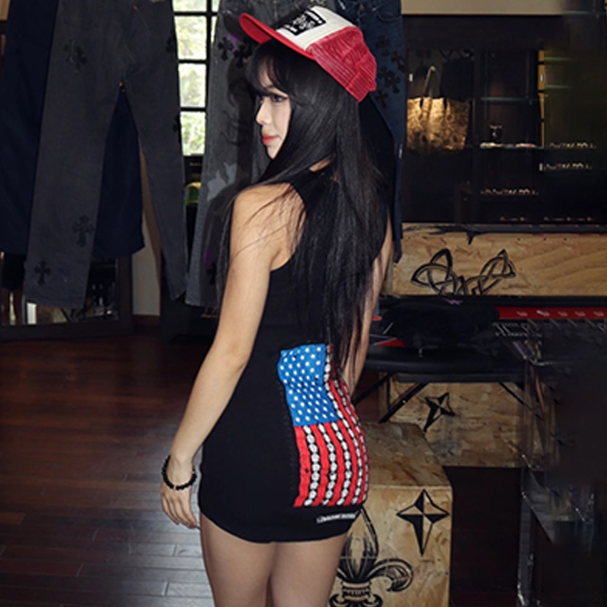 chrome hearts flag print ribbed tank dress